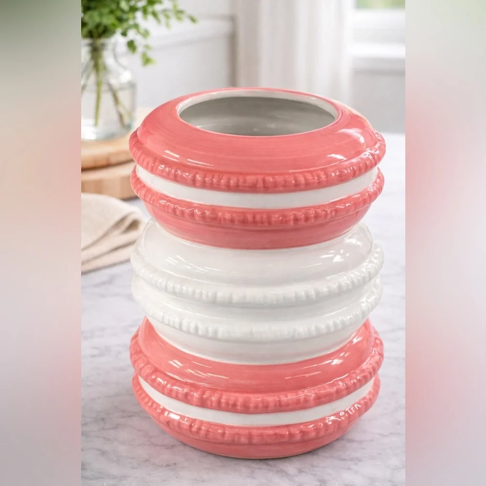 Pink and White Macaron Cookie Jar